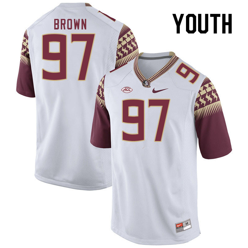 Youth #97 Dylan Brown Florida State Seminoles College Football Jerseys Stitched-White - Click Image to Close